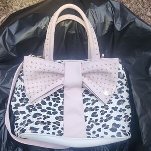 Womens Pink Bow Leopard-Print Satchel